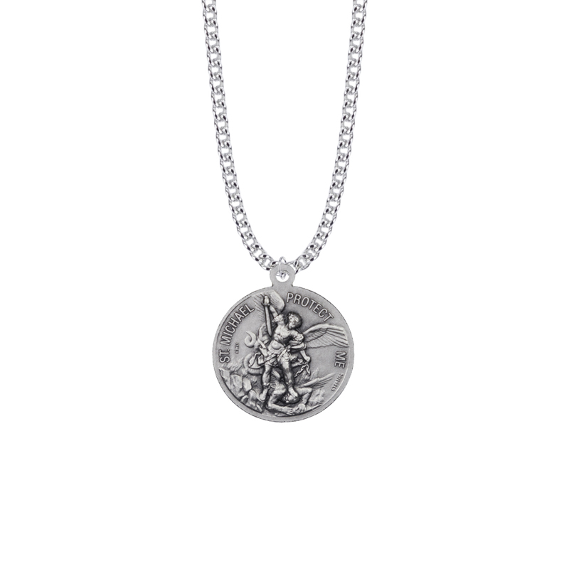 1-1/8 Inch Sterling Silver U.S. Navy Medal with St. Michael on Back