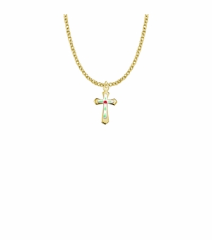 11/16 Inch 18KT Gold Plated Over Sterling Silver Enameled Rose and Pointed Ends Cross Necklace