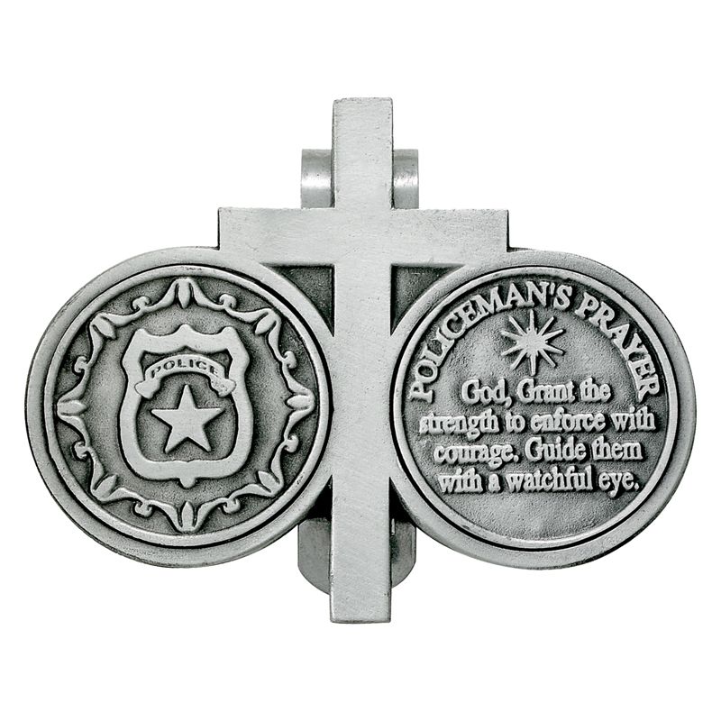 21/4 x 23/4 Inch Fine Pewter Police Prayer and Cross Coins Visor Clip