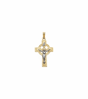 3/4 Inch 14KT Gold Two-Tone Celtic Crucifix Pendant