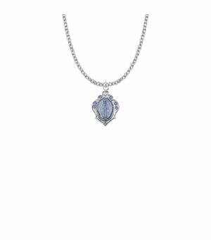 3/4 Inch Sterling Silver Blue Enameled Shell Miraculous Medal