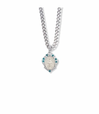 3/4 Inch Sterling Silver Decorative Border Miraculous Medal with May Birthstone Crystal Stones
