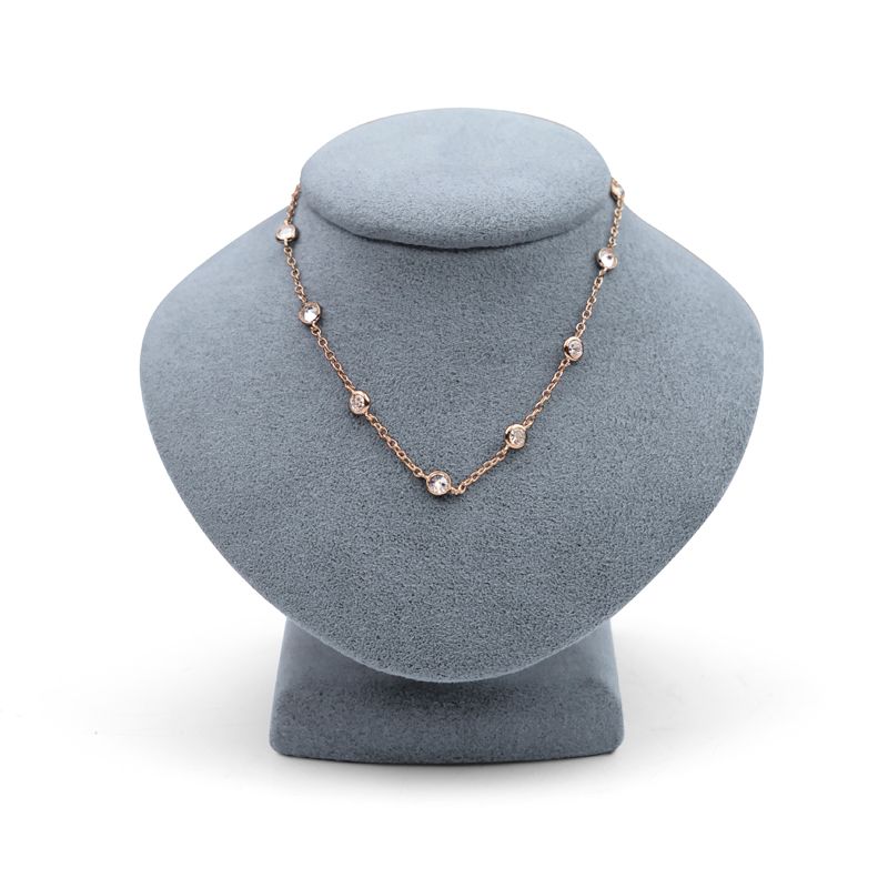 36 Inch Rose Gold Plated Cable Necklace Chain with Crystal CZ Stones - Technical View