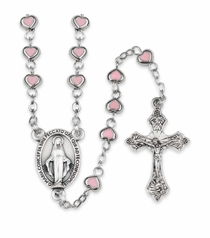 3mm Pink Heart Beads Rosary with Crucifix and Miraculous Center
