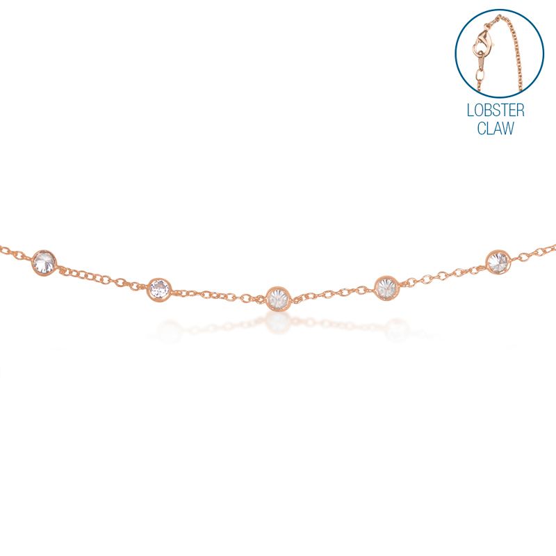 48 Inch Rose Gold Plated Cable Necklace Chain with Crystal CZ Stones