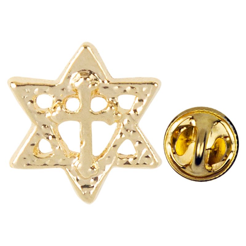 パーツ GOLD STAR 5/8 x 5/8 Inch Gold Star of David and Cross Lapel Pin