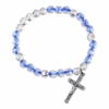 5mm Faceted Clear and Aqua Glass Bead Rosary Bracelet with Crucifix