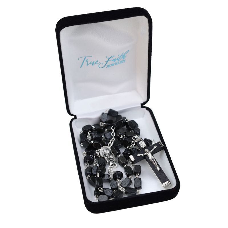 クラシック Sacred Marterpieces 50CD hanssler 5mm Square Black Wood Bead Rosary with Crucifix and Madonna with