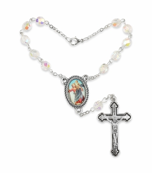 6mm Crystal Glass Beads Auto Rosary with Crucifix and St. Christopher Center