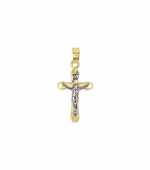 7/8 Inch 14KT Gold Two Tone With Polished Ends Crucifix Pendant