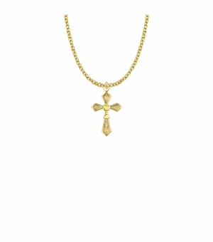 7/8 Inch 14k Gold Plated Over Sterling Silver and Enameled Pointed Ends Cross Necklace with Chalice