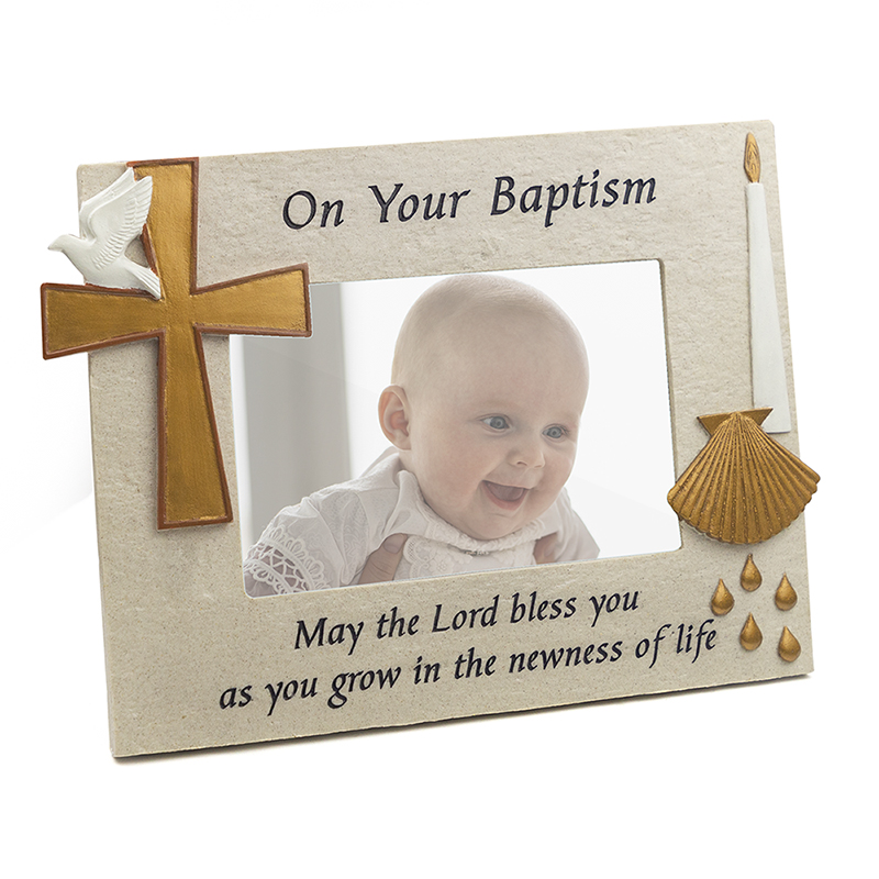 83/4 x 63/4 Inch Stone Resin Baptism Photo FrameHolds 4 x 6 Inch Photo