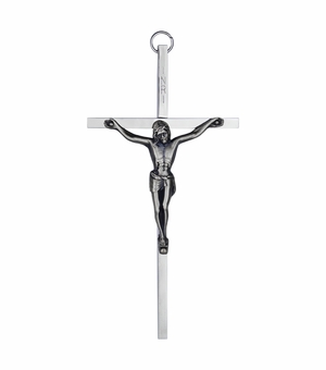8 Inch Silver Plated Metal with Pewter Corpus Wall Crucifix