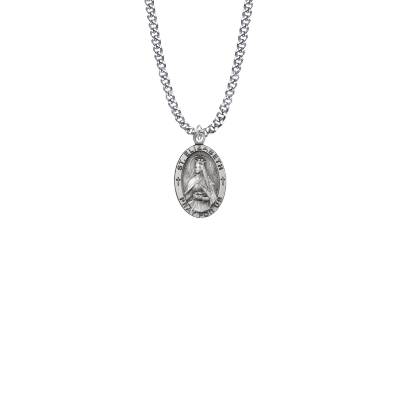 7/8 Inch Sterling Silver Oval St. Elizabeth Medal, Patron Saint of Nurses