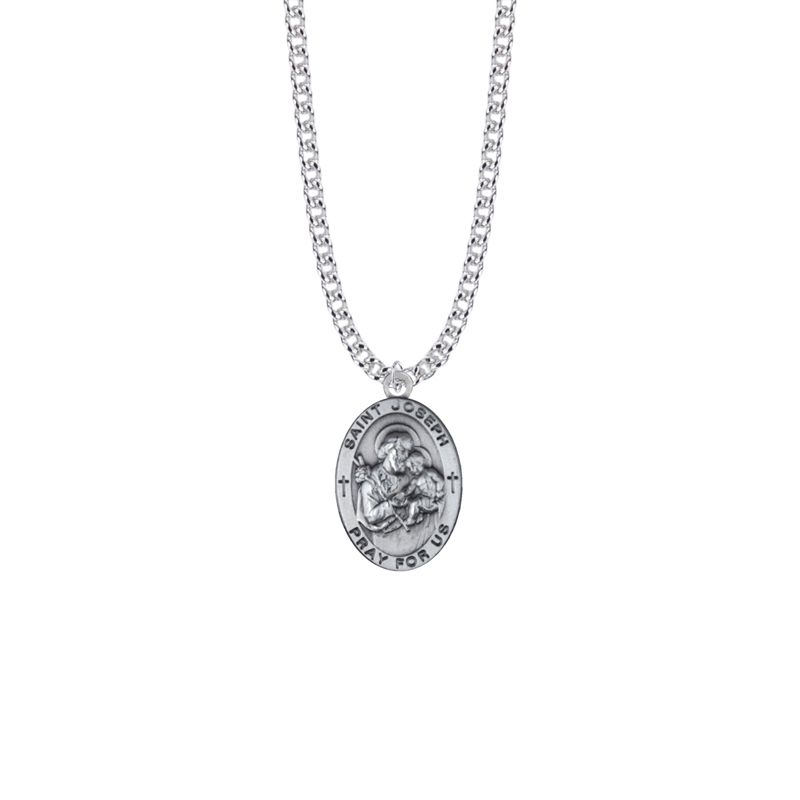 Collana Con Medaglia Di San Giuseppe In Argento Sterling 925 - Ciondolo Religioso Per Uomo E Donna, Regalo Per Battesimo, Comunione E Festa Del Papà