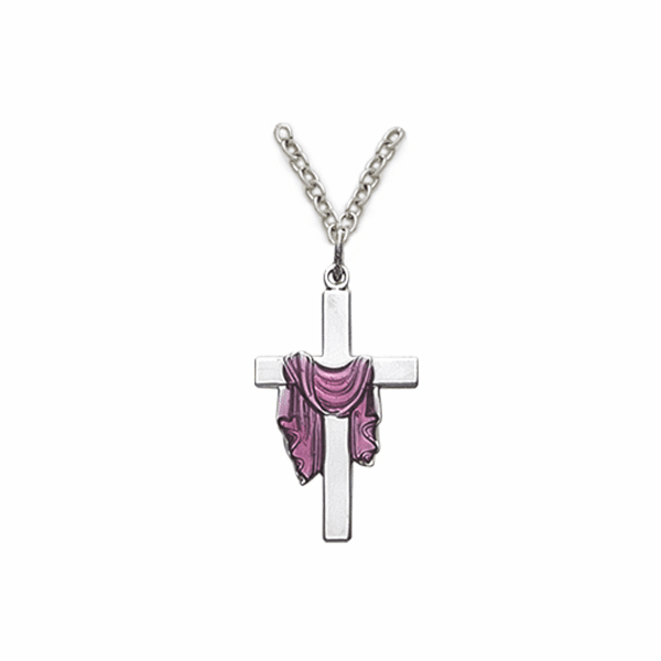 Sterling Silver Cross with Draped Enameld Purple Robe on 18" chain