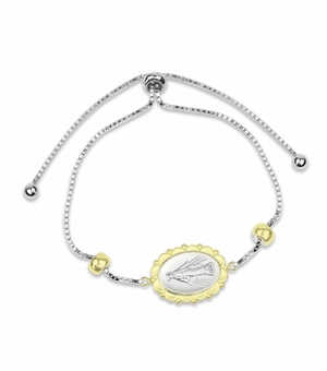 Sterling Silver Two-Tone Miraculous Medal Adjustable Bolo Bracelet