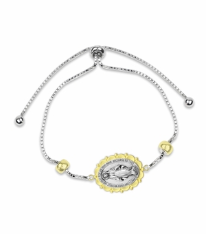 Sterling Silver Two-Tone Miraculous Medal Adjustable Bolo Bracelet