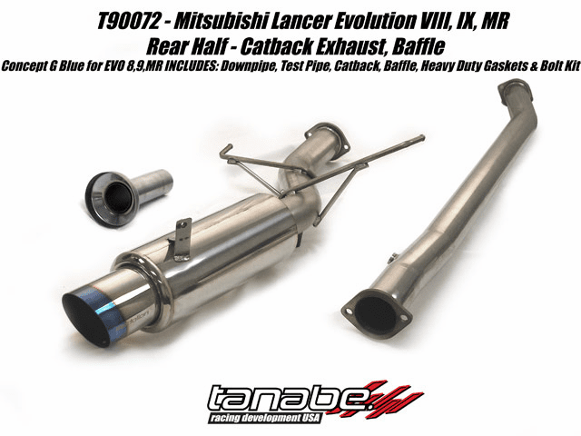 Tanabe Concept G Blue 80mm Turbo Back Exhaust System Part # T90072 for the 2003 - 2007 Lancer Evolution