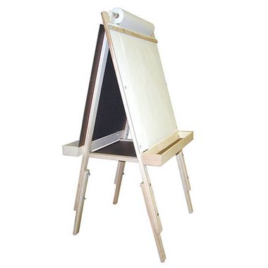 Adjustable Double Sided Easel with wooden trays and paper cutter (marker board/chalkboard) by Beka