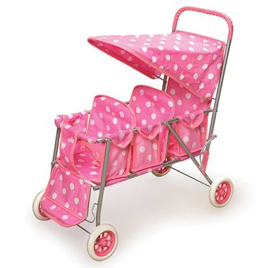 Badger Basket Doll Triple Stroller with White Polka Dots