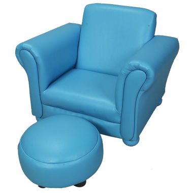 Blue Vinyl Upholstered Chair w/ Ottoman by Kids Korner