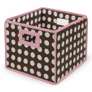 Brown Polka Dot/Pink Trim Folding Nursery Basket/Storage Cube by Badger Basket - Click to enlarge