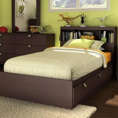 Chocolate Karma Twin Bookcase Headboard and Mates Bed by SouthShore