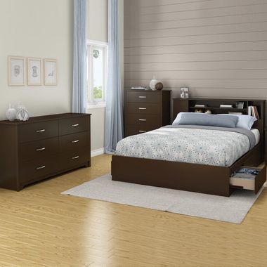 Chocolate Fusion 4 Piece Bedroom Set - Step One Full/Queen Platform Bed, Fusion Full / Queen Headboard, Double Dresser and 5 Drawer Chest by South Shore - Click to enlarge