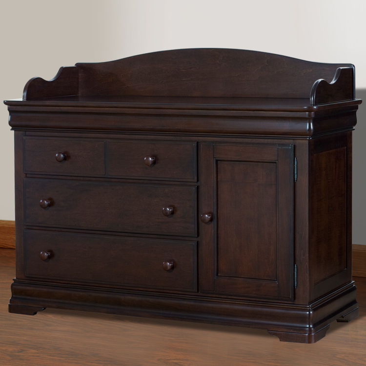 Carragio Coffee Combo Dresser with Gallery Rail Kit by Creations Baby  6707-524WO - Changing Tables|Dressers at SimplyKidsFurniture