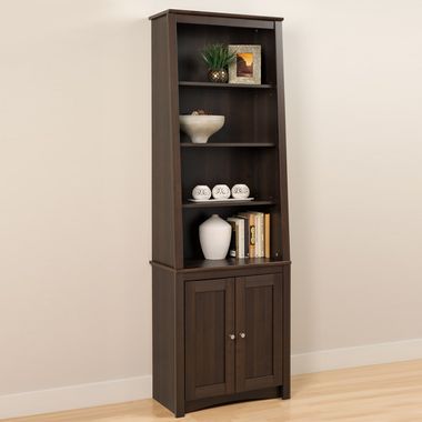 Espresso Slant-Back Bookcase with Shaker Doors by Prepac