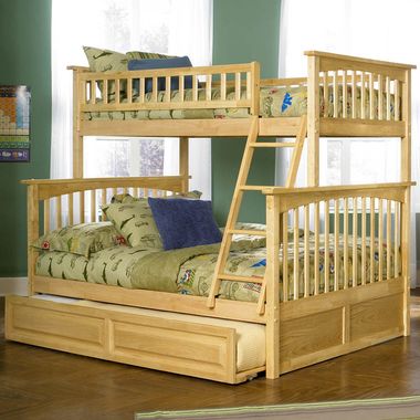 Natural Maple Bunk Bed Set - Columbia Twin Over Full Bunk Bed with Raised Panel Trundle Bed by Atlantic Furniture - Click to enlarge