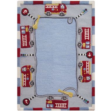 nuLOOM Kinderloom Hooks and Ladders Hand Tufted Area Rug in Blue