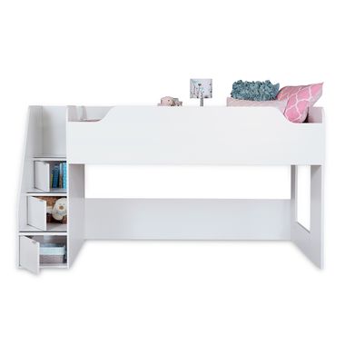 Pure White Mobby Twin Loft Bed with Stairs by South Shore