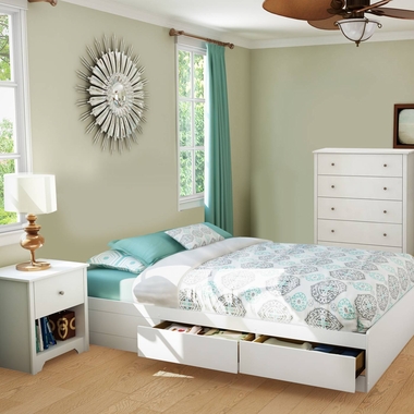 Pure White Vito 3 Piece Bedroom Set - Vito Twin Mates Bed, 5 Drawer Chest and Nightstand by South Shore - Click to enlarge