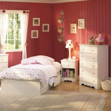 Vanilla Cream Summer Breeze 3 Piece Bedroom Set - Summer Breeze Twin Mates Bed, 5 Drawer Chest and Nightstand by South Shore