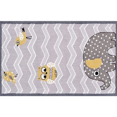 Yellow/Gray/White Eleph and Bird Kids Rug by Rug Market
