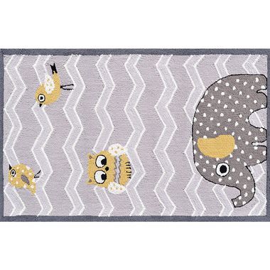 Yellow/Gray/White Eleph and Bird Kids Rug by Rug Market