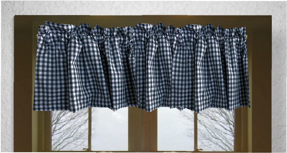 Navy Blue Gingham Window Valance