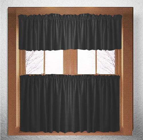 Solid Black Kitchen/cafe Curtains