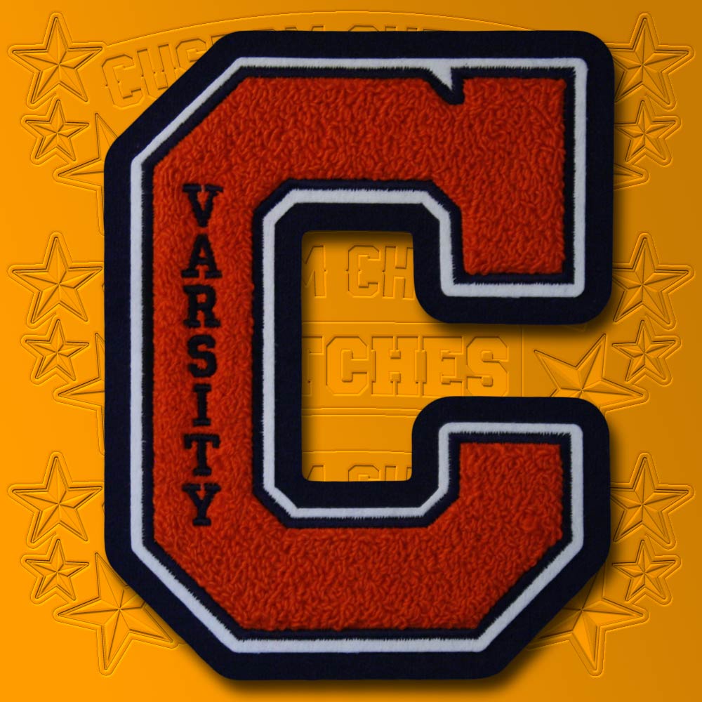 thumbnail image 2 of 4 Inch Tall Orange & Blue Block Letterman's 'B' Felt Patch – Iron-On 2 of 3