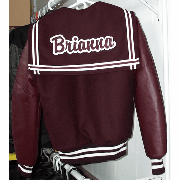 Leather Raglan Sleeved Letter Jacket with Sailor Collar