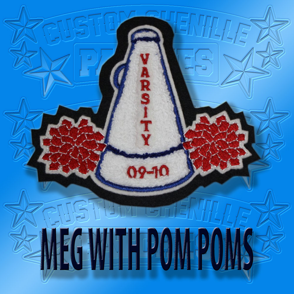 Chenille and Embroidery Megaphone and PomPom patch for a Varsity Letterman Jacket