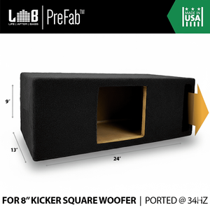 LAB PreFab 0.80 ft^3 Ported MDF Enclosure Box for Single 8" Kicker SoloBaric Square Subwoofer