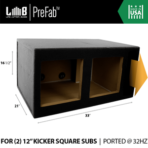 LAB PreFab 4.00 ft^3 Ported MDF Enclosure Box for Dual 12" Kicker SoloBaric Square Subwoofers