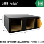 LAB PreFab 5.00 ft^3 Ported MDF Enclosure Box for Dual 12" Kicker SoloBaric Square Subwoofers
