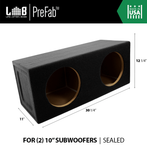 LAB PreFab 1.50 ft^3 Sealed MDF Enclosure Box for Dual 10" Round Car Subwoofers