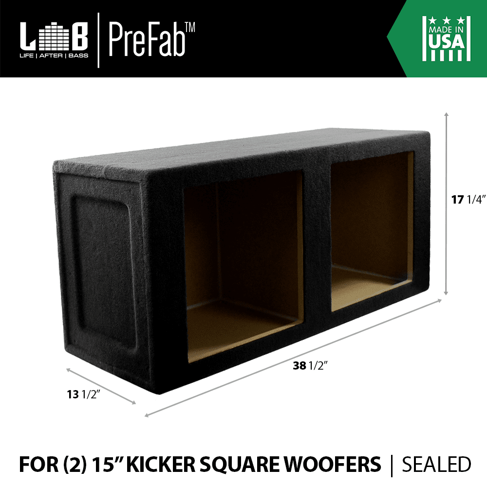 LAB PreFab™ 3.76 ft^3 Sealed MDF Enclosure Box for Dual 15" Kicker