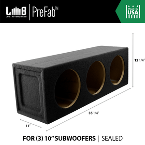 LAB PreFab 2.00 ft^3 Sealed MDF Enclosure Box for Trio of 10" Round Car Subwoofers