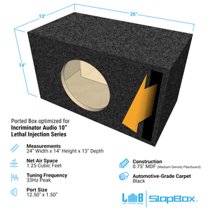 LAB SlapBox 1.25 ft^3 Ported MDF Enclosure Box for Single Incriminator Audio 10" Lethal Injection Subwoofer